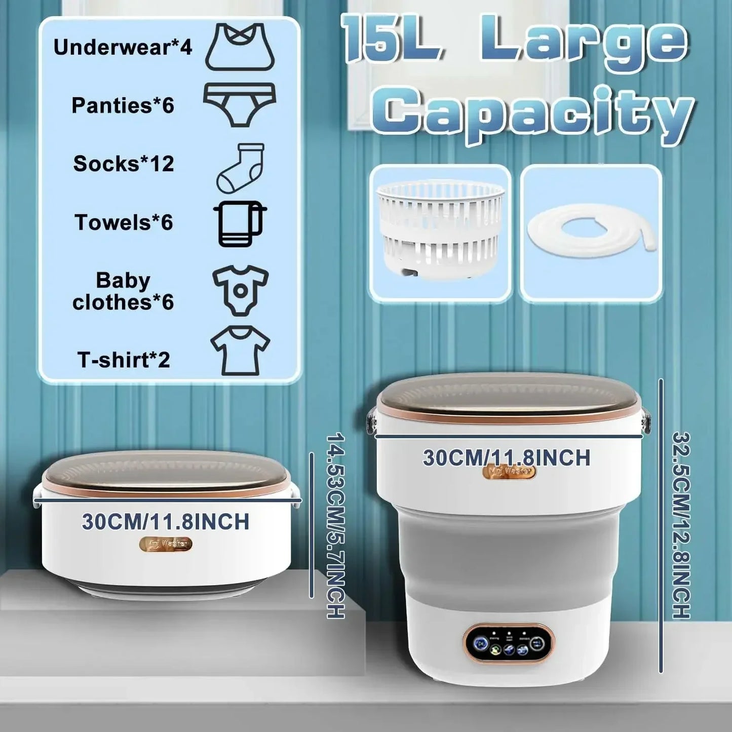 15L Portable Mini Washer With Dryer